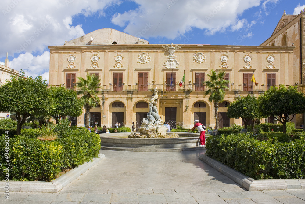 Fountain Triton at Piazza Vittorio Emanuele in Monreale, Sicily, Italy