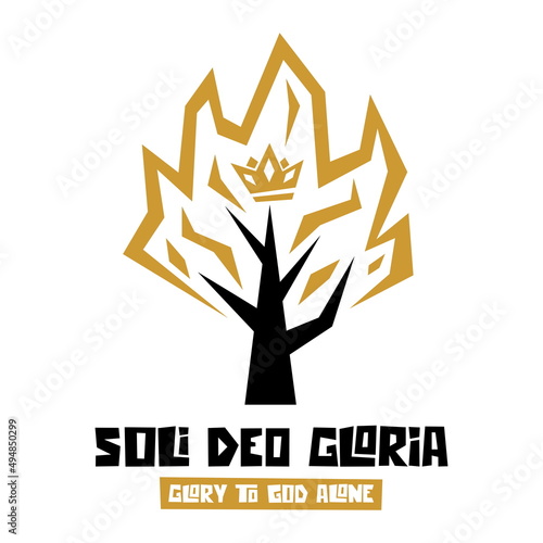 Christian illustration. Five Solas of the Reformation. Glory to God alone.