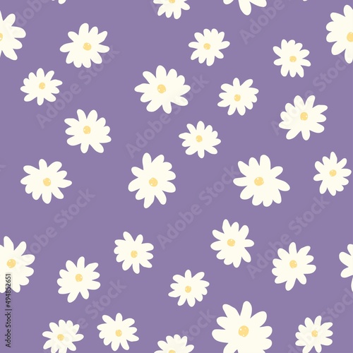 Fototapeta Naklejka Na Ścianę i Meble -  Floral pattern. Chamomile flowers on purple background. Pattern for textiles, home decor, curtains, napkins.