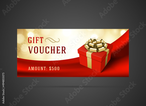 Voucher template with gift box and bow vintage design vector illustration