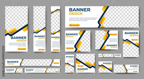 set of creative web banners of standard size with a place for photos. Business ad banner. Vertical, horizontal and square template
