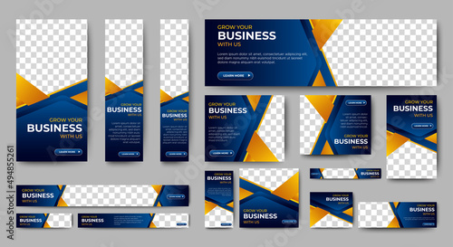 Abstract banner design web template Set, Horizontal header web banner. Modern Gradient Blue cover header background for website design, Social Media Cover ads banner, flyer, invitation card
