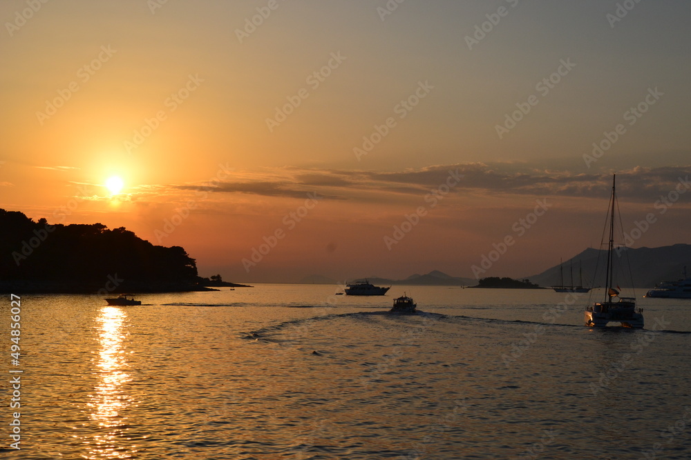 ships at sunset