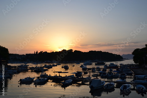 Lots of ships at sunset in Croatia, Cavtat
