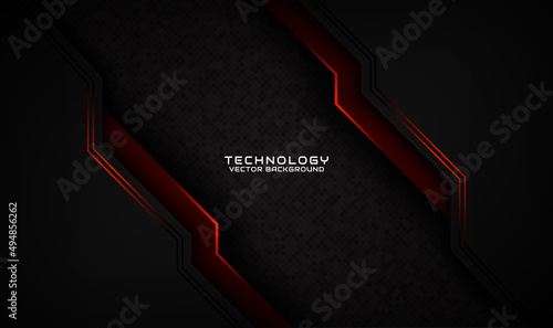 3D black techno abstract background overlap layer on dark space with orange light stripe effect decoration. Graphic design element future style concept for flyer, card, brochure cover, or landing page