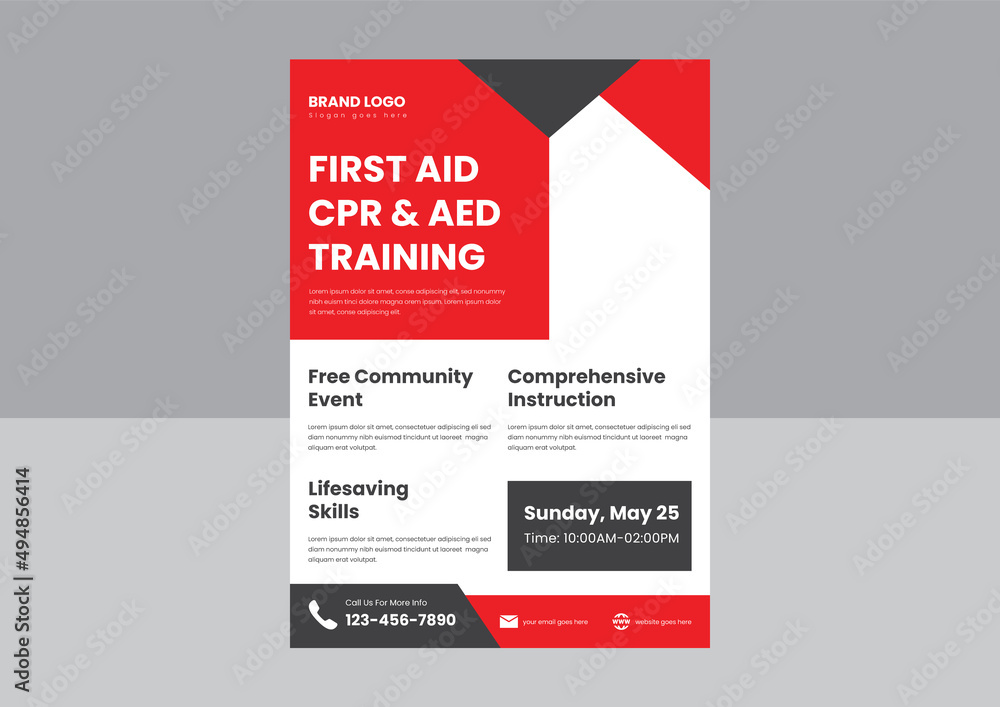 CPR and first aid training flyer poster template. CPR training course flyer  poster design. first aid adult CPR training flyer design. Stock Vector |  Adobe Stock