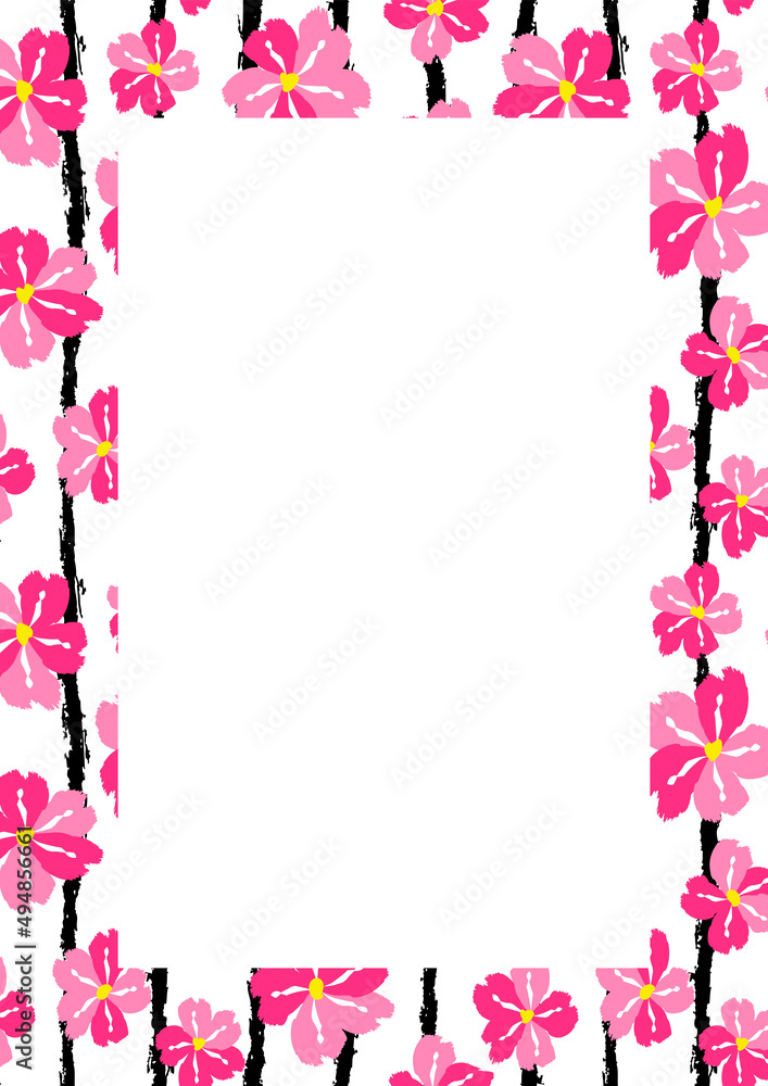 Flower frame border size a4, format a4. Floral pattern. Cute floral background. Background with flower brush strokes