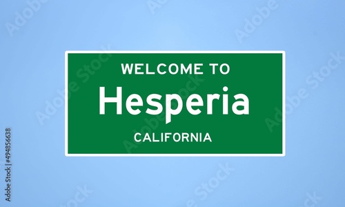 Hesperia, California city limit sign. Town sign from the USA. photo