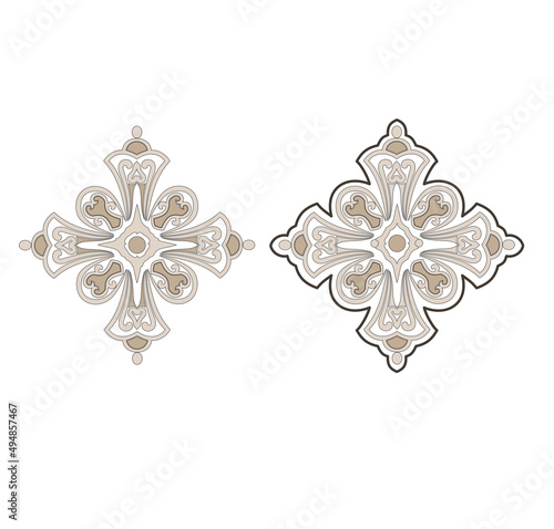 GOLD EMBROIDERY FOR LITURGICAL CLOTHES AND SACRED CEREMONIES. SACRED CATHOLIC SYMBOLS IN ANCIENT STYLE WITH GOLDEN DECORATIONS