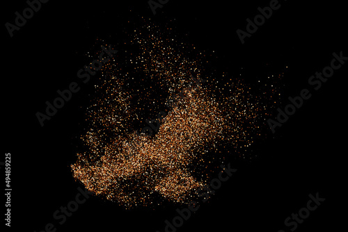 Coffee Color Grain Texture Isolated on Black Background. Chocolate Shades Confetti. Brown Particles. Digitally Generated Image. Vector Illustration, EPS 10.