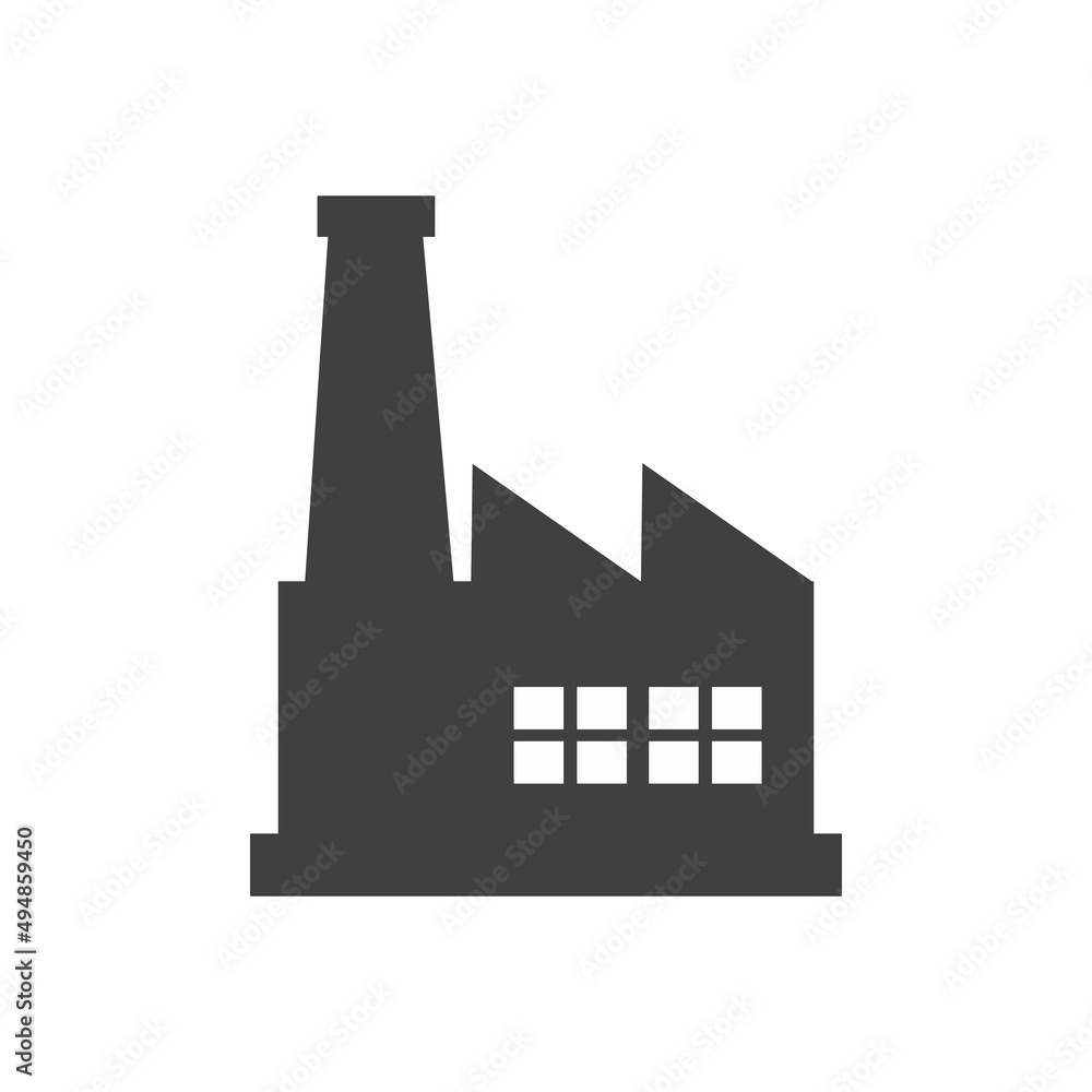 Budynek fabryki z kominem  - ikona wektorowa - obrazy, fototapety, plakaty 