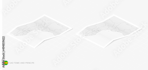 Set of two realistic map of Sao Tome and Principe with shadow. The flag and map of Sao Tome and Principe in isometric style.