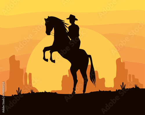 cowboy in horse desertic