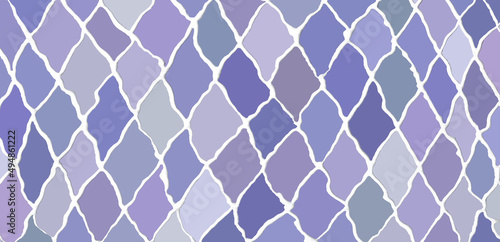 Violet ornament pattern as checkered abstract background or meshy wallpaper.	 photo