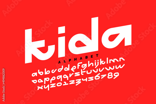 Modern style lowercase font design, alphabet letters and numbers vector illustration