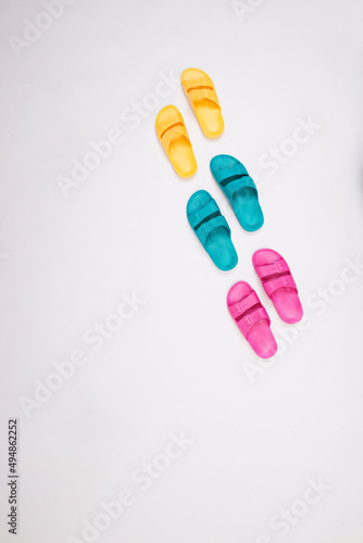 A pair of colorful slippers