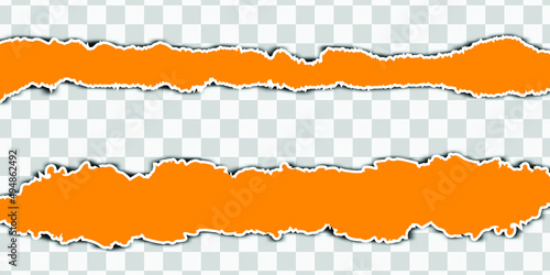 orange banner with white torn 2 pieces ripped paper vector