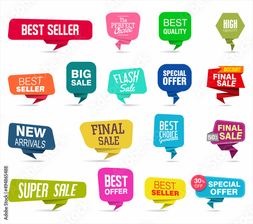 Modern origami sale stickers and tags colorful collection