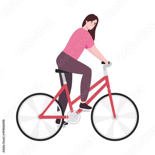 woman in red bicycle