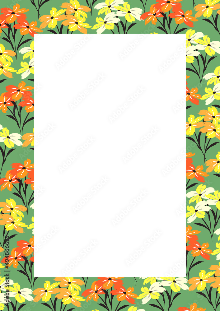 Flower frame border size a4, format a4. Floral pattern. Cute floral background. Background with flower brush strokes Flower frame border size a4, format a4. Floral pattern. Cute floral background. Background with flower brush strokes