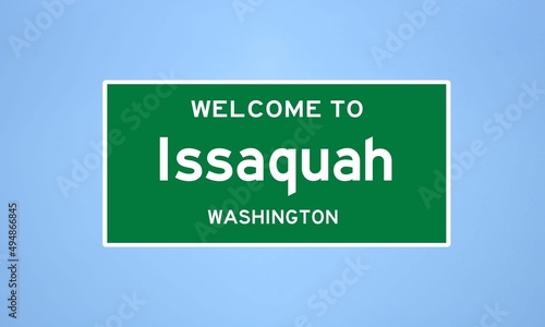 Issaquah, Washington city limit sign. Town sign from the USA. photo