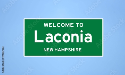 Laconia, New Hampshire city limit sign. Town sign from the USA.
