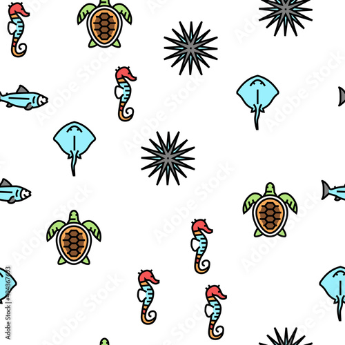 Ocean Underwater Life Vector Seamless Pattern Thin Line Illustration