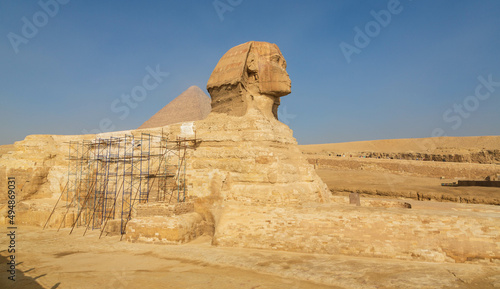 The Great Sphinx of Giza  located in the pyramid complex near Cairo  Egypt. One of Seven Wonders of the World.