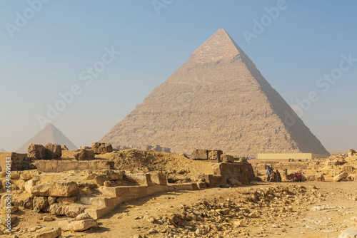 The great Pyramid complex of Giza (the Pyramid of Khufu or the Pyramid of Cheops). Cairo, Egypt 