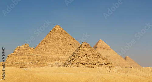Three pyramids of the great Pyramid complex of Giza. Cairo  Egypt