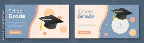 School graduation online banner template set, study grade corporate advertisement, horizontal ad, student learning college campaign webpage, flyer, creative brochure, isolated on background