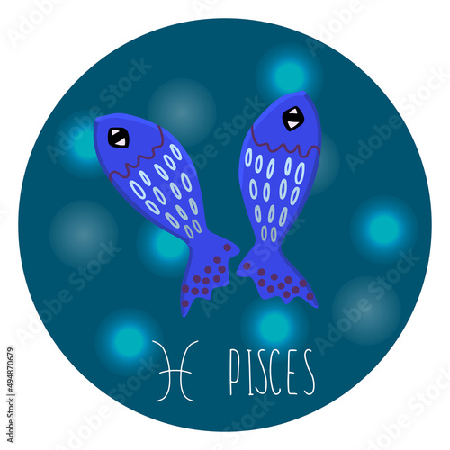 Astrological Pisces zodiac sign.  Horoscope vector emblem