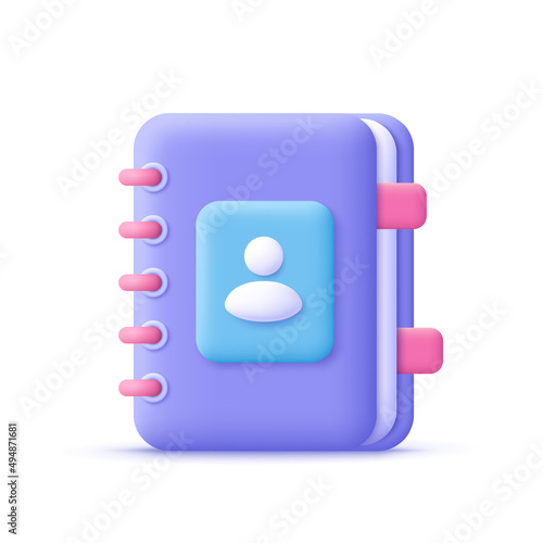 Phone book, contacts book or notebook. Contact information, business partners, digital communication concept. 3d vector icon. Cartoon minimal style.