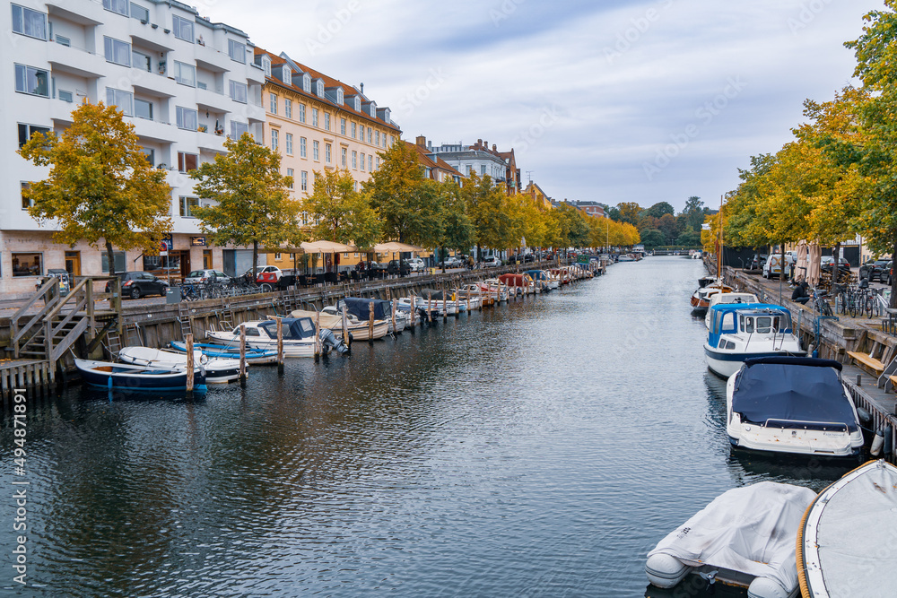 A navigable canal in the Christianshavn area, Copenaghen, Denmark 