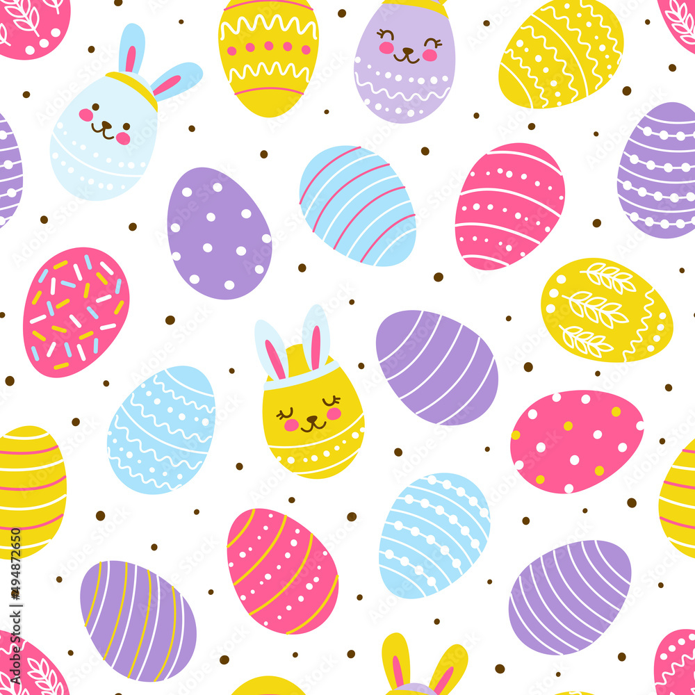 Seamless pattern with cute decorated eggs- cartoon background for happy Easter design 4 Seamless pattern with cute decorated eggs- cartoon background for happy Easter design 4