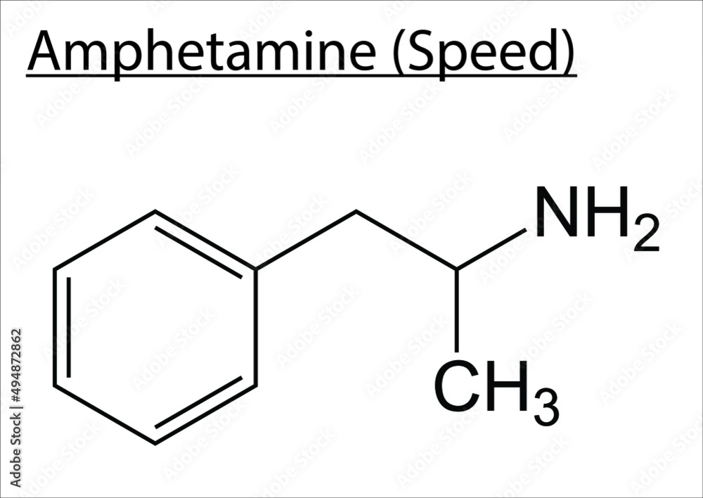Chemical structure of Amphetamine on a white background. Stock Vector