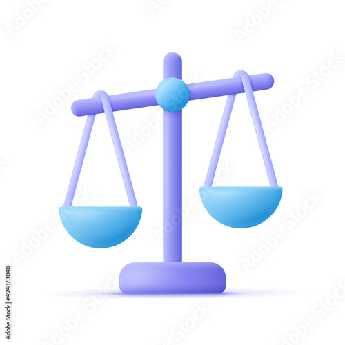 Scales of justice. Balance and justice, law concept. 3d vector icon. Cartoon minimal style.