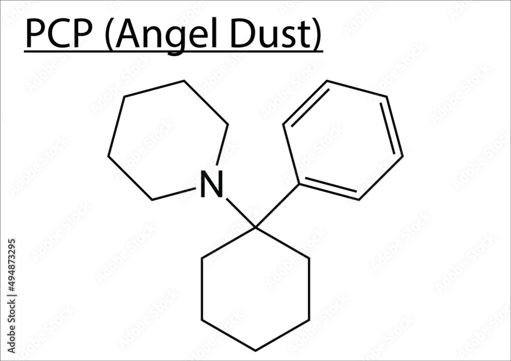 Chemical structure of PCP (Angel Dust) on a white background. Stock