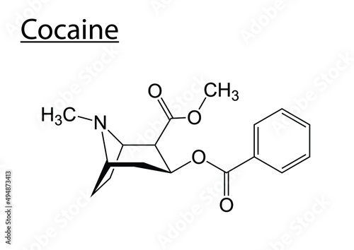 Chemical structure of Cocaine on a white background.