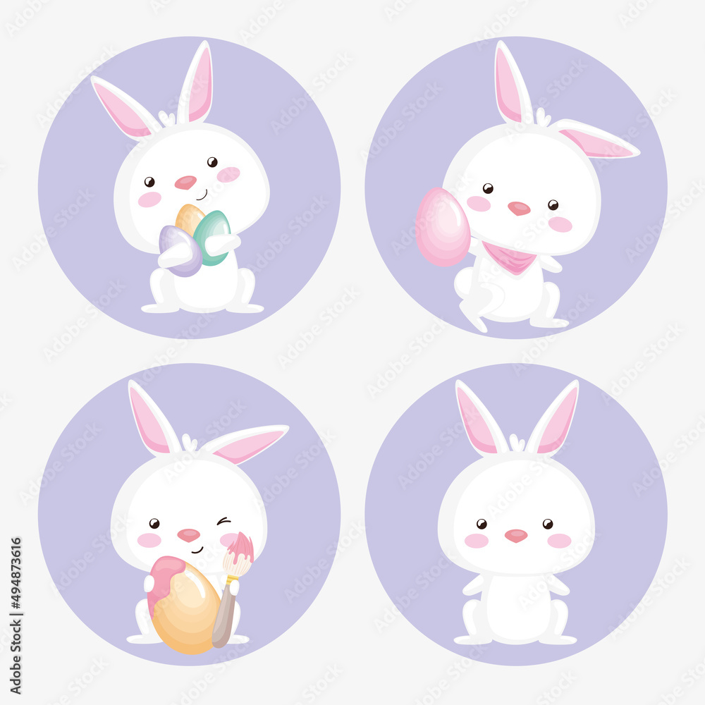 Fototapeta premium four happy easter rabbits