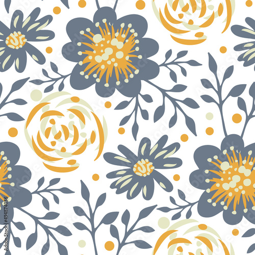 Seamless pattern  with flowers in doodle style