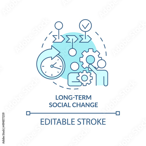 Long term social change turquoise concept icon. Reason for participation abstract idea thin line illustration. Isolated outline drawing. Editable stroke. Arial, Myriad Pro-Bold fonts used