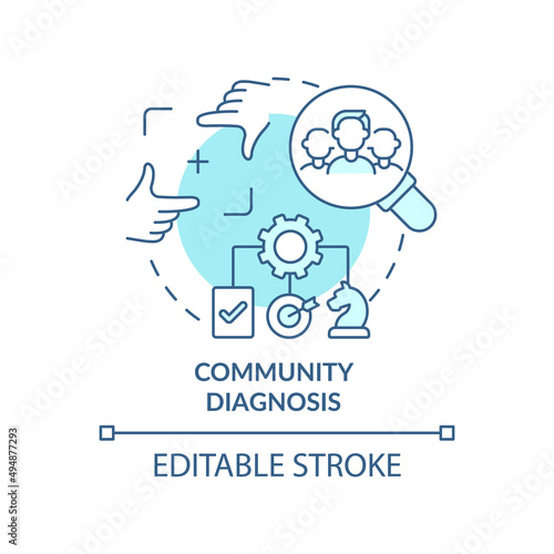 Community diagnosis turquoise concept icon. Group needs. Social planning stage abstract idea thin line illustration. Isolated outline drawing. Editable stroke. Arial, Myriad Pro-Bold fonts used