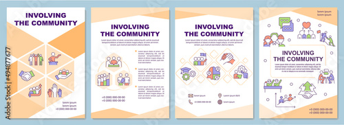 Involving community brochure template. Social planning. Leaflet design with linear icons. 4 vector layouts for presentation, annual reports. Arial-Black, Myriad Pro-Regular fonts used