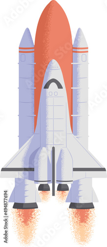 Rocket Flying in Stratosphere Colored Illustration