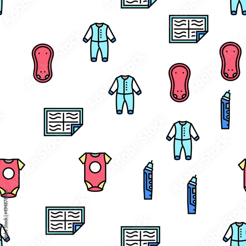 Baby Shop Selling Tool Vector Seamless Pattern Thin Line Illustration