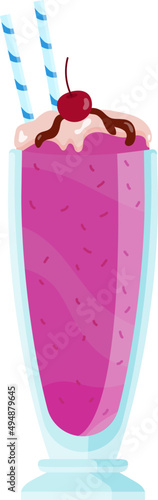 Glass of Tasty Milkshake with Berries Cartoon Illustration