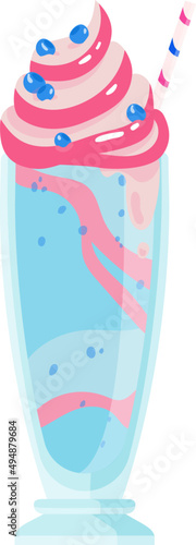 Glass of Cold Bubble Gum Milkshake Cartoon Illustration