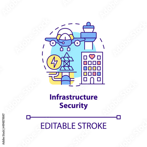 Infrastructure security concept icon. Dimension of national safety abstract idea thin line illustration. Isolated outline drawing. Editable stroke. Arial, Myriad Pro-Bold fonts used