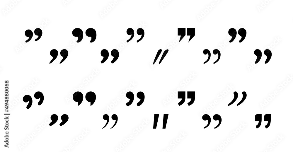 Big Set black different Quotation marks. Quotation marks in glyph style,